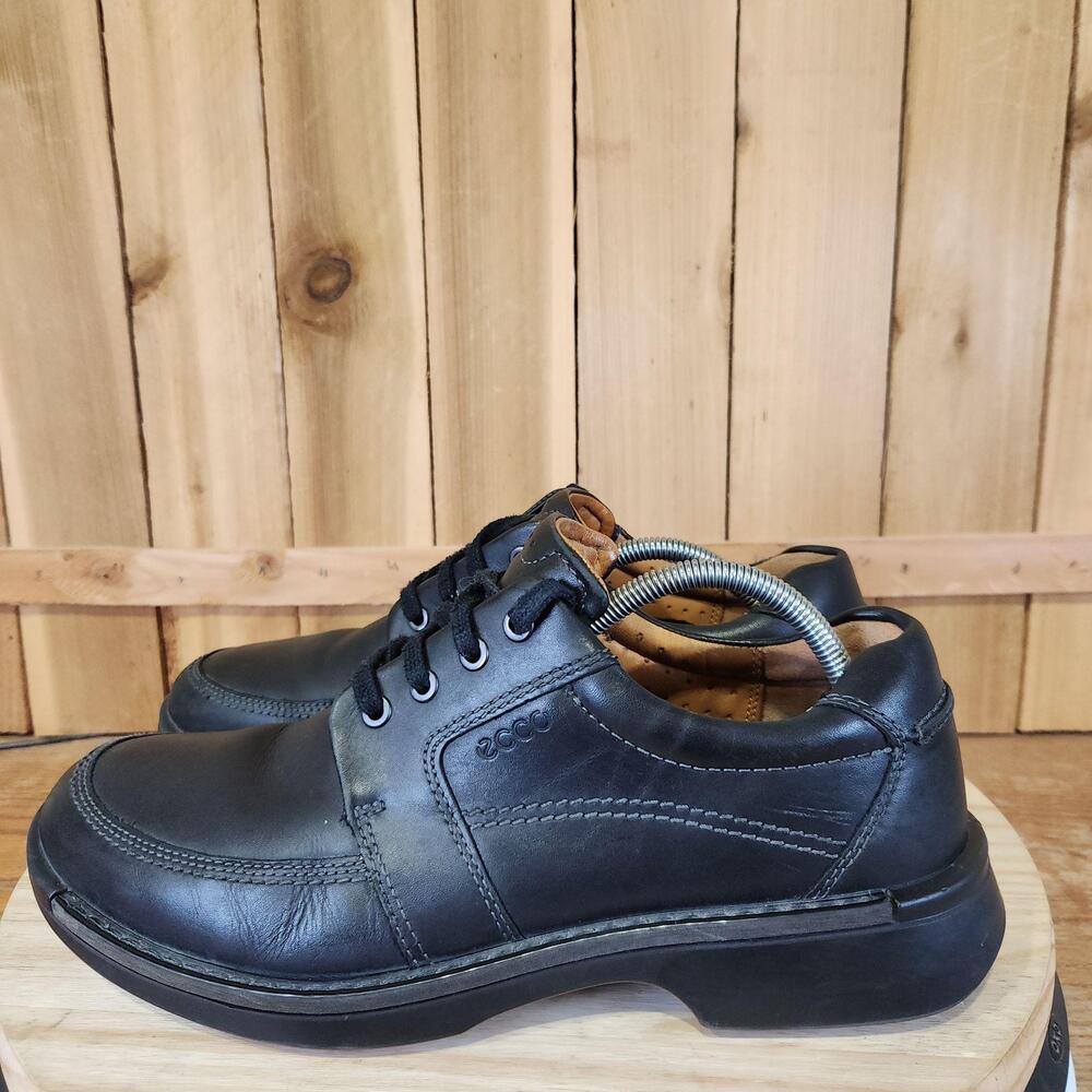 Ecco Fusion II Tie Shoes Mens 10 44 Black Leather Casual Oxford Walking Comfort
